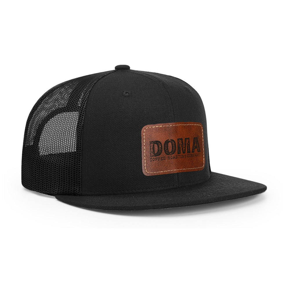 DOMA Leather Patch Trucker Hat Mesh Back Flat Bill Black – DOMA