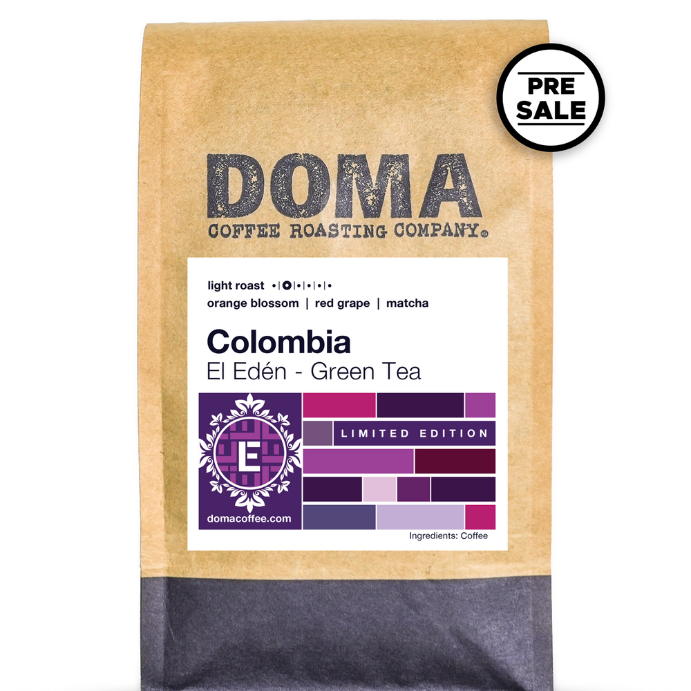 A 12 oz bag of Colombia El Eden Green Tea coffee