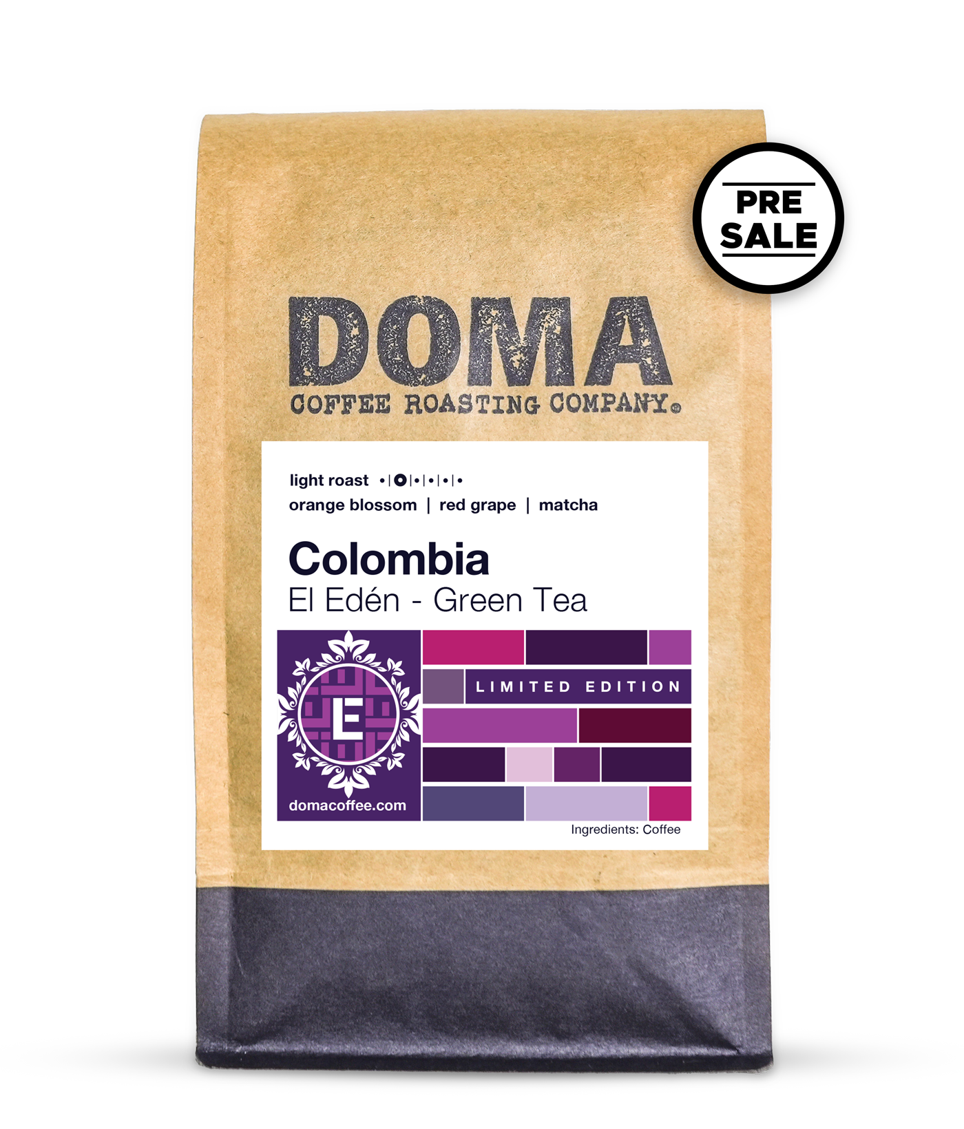 A 12 oz bag of Colombia El Eden Green Tea coffee