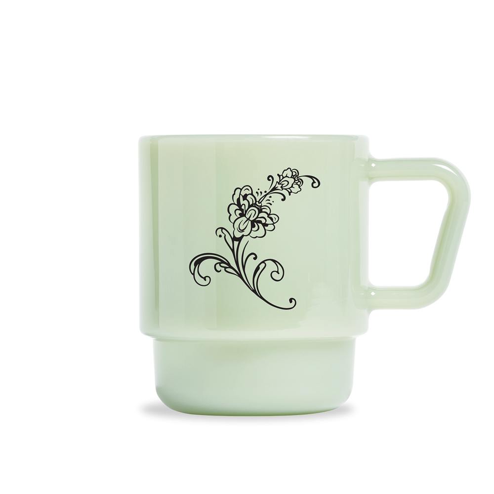 Milk Glass with Flower Art