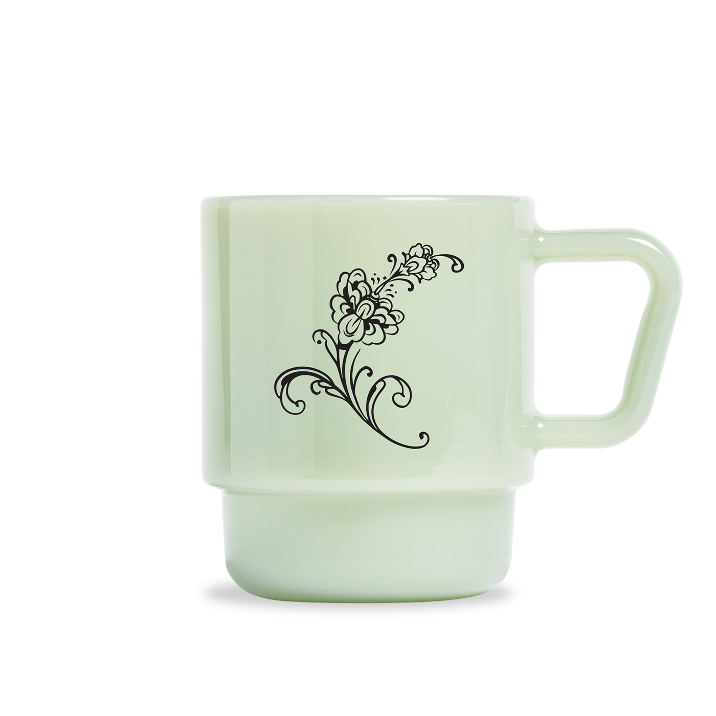 Milk Glass with Flower Art